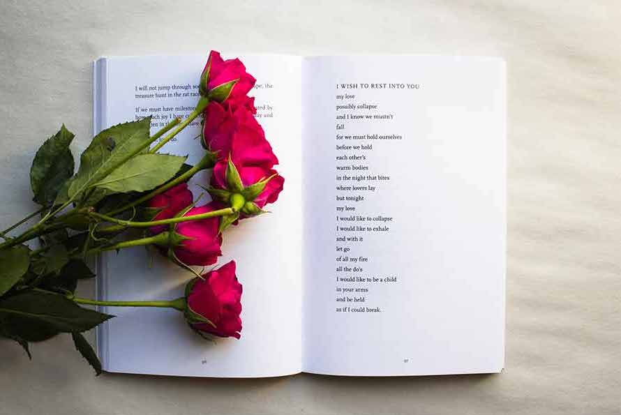 roses on a poetry book